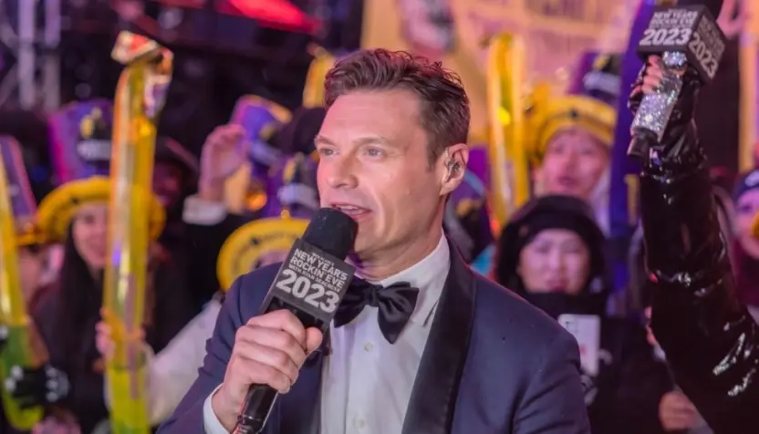 Ryan Seacrest is seen in Times Square during a New Year's Eve broadcast. NEW YORK^ N.Y. – December 31^ 2022