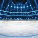 Ice Hockey Stadium with Spotlights. Vector Illustration. Ice Hockey Arena Background Concept Vector. Vector illustration Empty Hockey Stadium in the Winter.