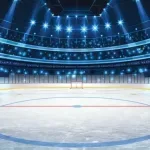 Ice Hockey Stadium with Spotlights. Vector Illustration. Ice Hockey Arena Background Concept Vector. Vector illustration Empty Hockey Stadium in the Winter.