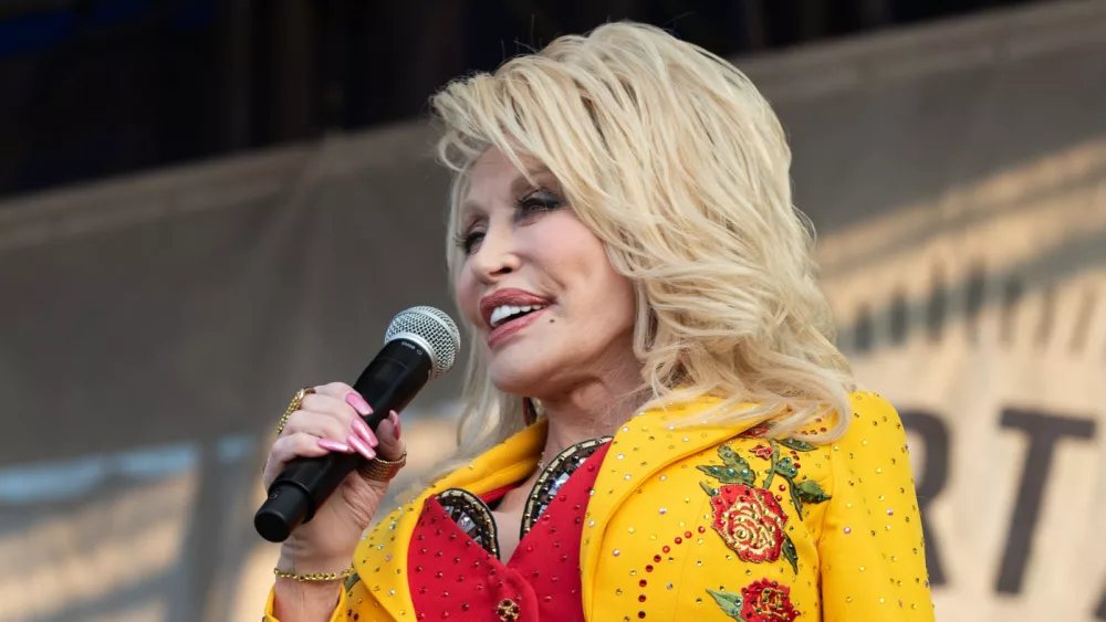 Dolly Parton performs at The Newport Folk Festival in Rhode Island.