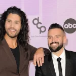 Dan Smyers and Shay Mooney of Dan + Shay at the 2022 American Music Awards held at the Microsoft Theater in Los Angeles^ USA on November 20^ 2022.