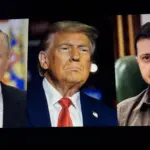 mages of the president Donald Trump^ Volodymyr Zelenskyy and Vladimir Putin side by side