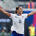 Sophia Smith (11) of USWNT celebrates scoring goal during pre-Olympic friendly match against Mexico at Red Bull Arena in Harrison^ NJ on July 13^ 2024. USWNT won 1 - 0