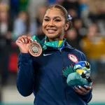 Jordan Chiles (USA) (bronze) during Gymnastics - women Artistic at the 2023 Pan American Games Santiago^ Chile^ October 23^ 2023