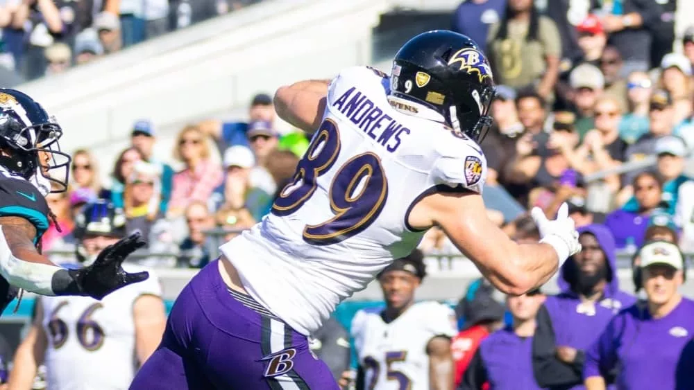 BALTIMORE RAVENS #89 MARK ANDREWS. NOVEMBER 27^ 2022 at TIAA BANK FIELD JACKSONVILLE FLORIDA