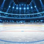Ice Hockey Stadium with Spotlights. Vector Illustration. Ice Hockey Arena Background Concept Vector. Vector illustration Empty Hockey Stadium in the Winter.