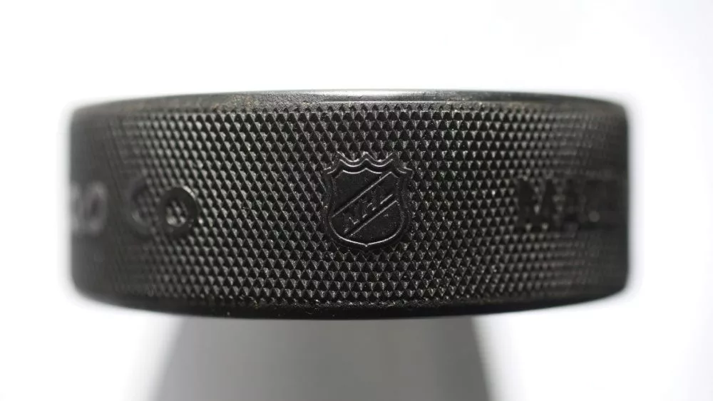 Official game puck from NHL^ National hockey league^ USA.MOTALA^ SWEDEN- 8 FEBRUARY 2022