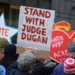 Sign in support of Milwaukee Judge Hannah Dugan at a May Day march for workers' rights in Lower Manhattan. NEW YORK^ NEW YORK USA - May 1^ 2025