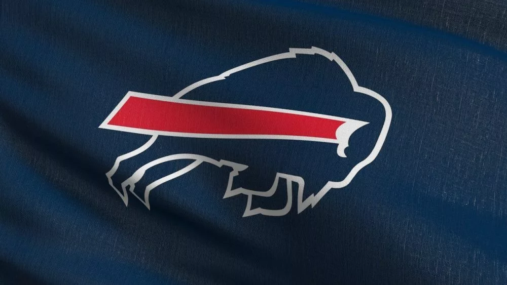 Buffalo Bill flag blowing in the wind. 3D rendering illustration of waving sign