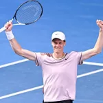 Jannik Sinner of Italy wins over Novak Djokovic of Serbia during the Australian Open AO 2024 Grand Slam tennis tournament on January 26^ 2024 at Melbourne Park in Melbourne^ Australia.