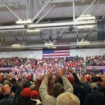 Syndication: CherryHill: Trump supporters are ready to snap a photo of the president when he comes to the podium at the Wildwoods Convention Center on Jan. 28.Photo Jan 28 7 26 12 Pm