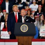 Syndication: CherryHill: Congressman Jeff Van Drew who moved from the Democratic to Republican Party after the impeachment vote in the House with President Donald Tump as he addresses his supporters at his rally at the Wildwood Convention Center.Trump Van Drew Wildwood