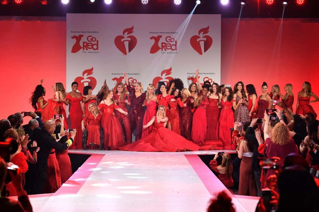 NEW YORK, NEW YORK - FEBRUARY 05: Celebrity models pose onstage during the finale of the American Heart Association's Go Red for Women Red Dress Collection 2020 at Hammerstein Ballroom on February 05, 2020 in New York City. (Photo by Slaven Vlasic/Getty Images for American Heart Association )