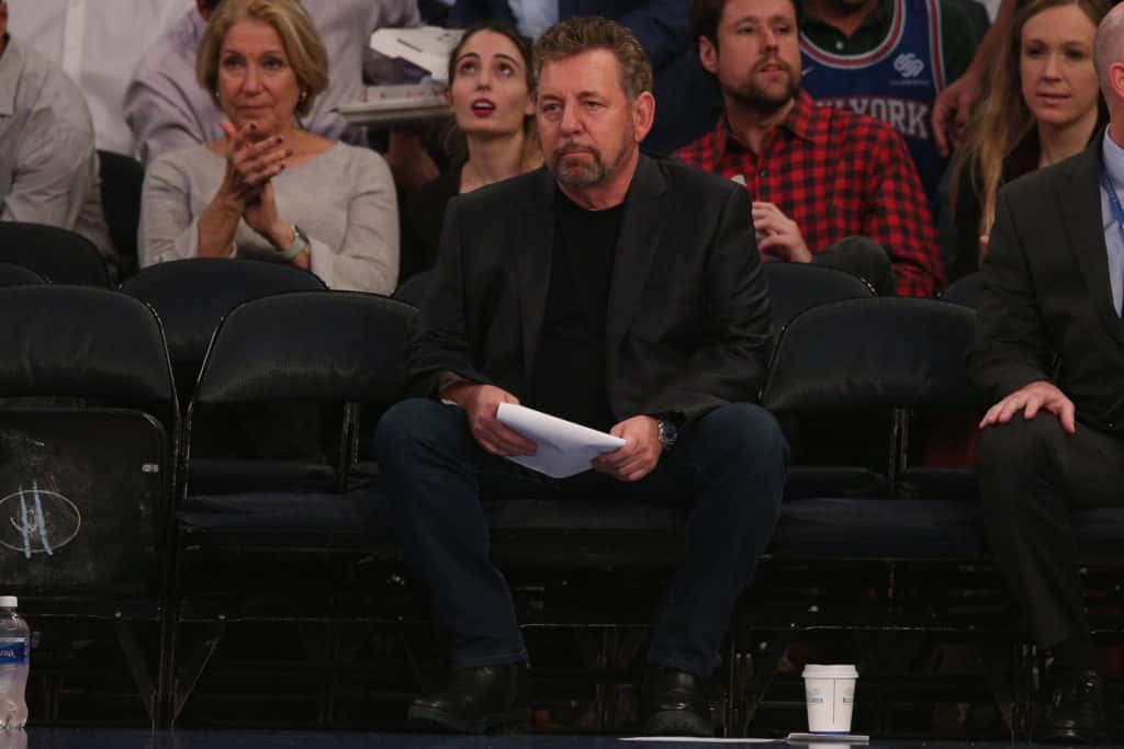 Oct 28, 2019; New York, NY, USA; New York Knicks executive chairman James Dolan watches during the third quarter against the Chicago Bulls at Madison Square Garden. Mandatory Credit: Brad Penner-USA TODAY Sports