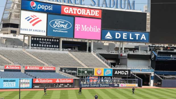 Jul 6, 2020; Bronx, New York, United States; New York Yankees players workout in left field at Yankee Stadium. Mandatory Credit: Vincent Carchietta-USA TODAY Sports