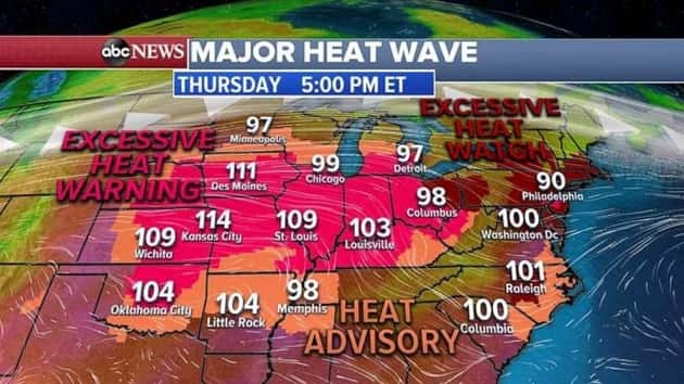 Massive heat wave spreads east as storms linger in Upper ...