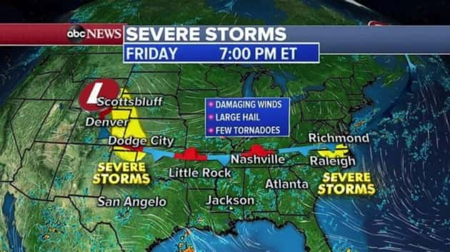 Severe storms stretch from Plains to the Carolinas as fire dangers grow ...