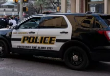 San Antonio police car is shown in San Antonio^ TX^ USA.