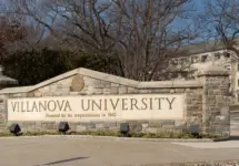 Villanova^ Pennsylvania: January 1^ 2022: Entrance Sign to Villanovia University. Villanovia is a private research university near Philadelphia^ Pennsylvania.