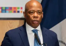 Mayor Eric Adams speaks during COVID-19 five year remembrance event at NYC Health + Hospitals - Elmhurst hospital New York^ NY - March 14^ 2025