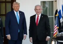 President Donald Trump greets Israeli Prime Minister Benjamin Netanyahu as he arrives at the White House. WASHINGTON D.C.^ USA - FEBRUARY 4^ 2025
