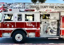 Orange County Fire Authority paramedic truck parked alongside the road. Seal Beach^ California USA SEAL BEACH CALIFORNIA - FEB. 27^ 2022