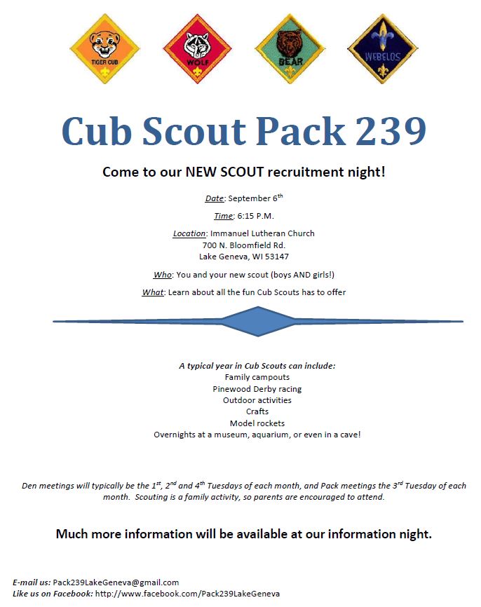 Cub Scout Recruitment Night | WLKG 96.1 FM The Lake