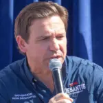 Florida Governor Ron DeSantis greets supporters at the Iowa State Fair fair side chats in Des Moines^ Iowa. Des Moines^ Iowa^ USA - August 12^ 2023