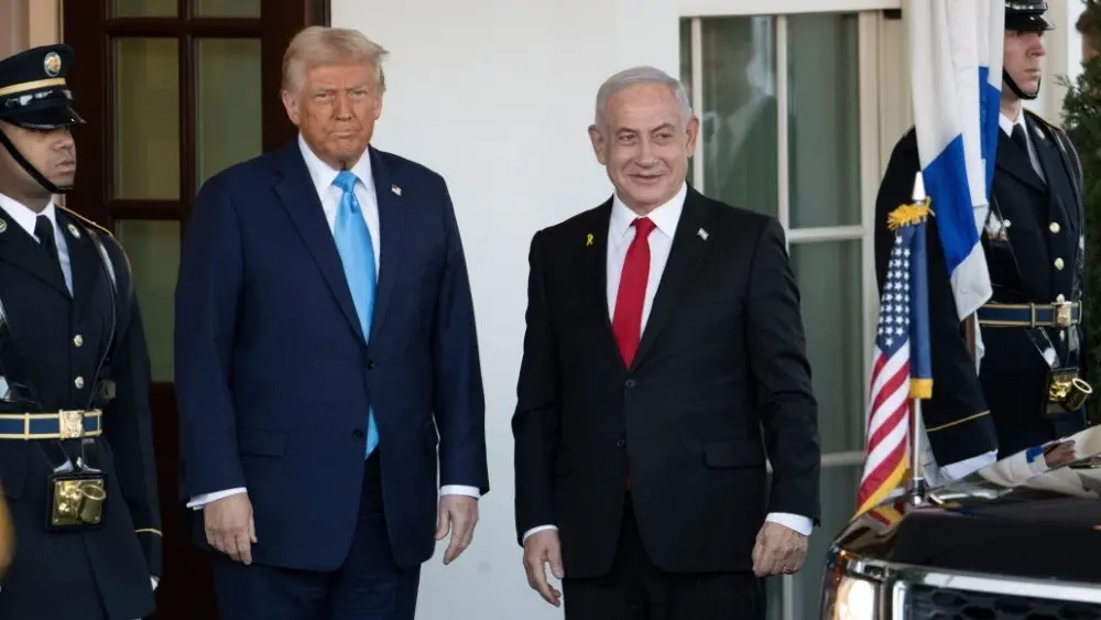 President Donald Trump greets Israeli Prime Minister Benjamin Netanyahu as he arrives at the White House. WASHINGTON D.C.^ USA - FEBRUARY 4^ 2025