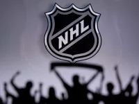 National Hockey LeagueFans Silhouette. Crowd celebrate and support the NHL hockey Team. Sport photo^ edit space