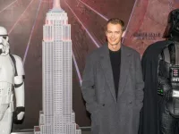Hayden Christensen attends a Star Wars-themed media event at the Empire State Building on March 21^ 2024.