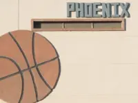 Phoenix basketball ball on wall in Phoenix downtown. Phoenix^ Arizona / USA - January 20^ 2016
