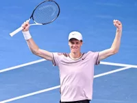 Jannik Sinner of Italy wins over Novak Djokovic of Serbia during the Australian Open AO 2024 Grand Slam tennis tournament on January 26^ 2024 at Melbourne Park in Melbourne^ Australia.