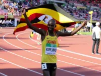 JACOB KIPLIMO from Uganda win silver in 10^000m at the IAAF World U20 Championships in Tampere^ Finland on July 10^ 2018