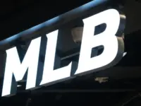 MLB (Major League Baseball) brand logo store sign close up