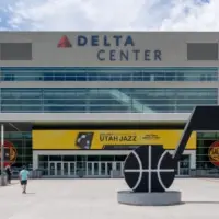Delta Center in Salt Lake City^ Utah^ USA - June 28^ 2023. The Delta Center is an indoor venue.