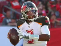 Nov 10^ 2019; Tampa^ FL USA; Tampa Bay Buccaneers quarterback Jameis Winston (3) scrambles for yardage during an NFL game.