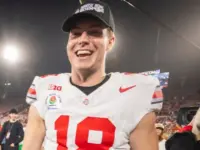 Ohio State quarterback Will Howard #18 is seen after winning the 2025 Rose Bowl game against Oregon Wednesday^ Jan. 1^ 2024^ in Pasadena^ Calif.