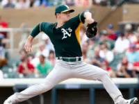 Oakland Athletics starting pitcher Sonny Gray (54) pitches against the Arizona Diamondbacks at Salt River Fields at Talking Stick on March 6^ 2014 in Scottsdale^ Arizona.