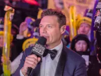 Ryan Seacrest is seen in Times Square during a New Year's Eve broadcast. NEW YORK^ N.Y. – December 31^ 2022