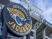 Jacksonville Jaguars NFL logo near football stadium Jacksonville^ Florida - January 28^ 2022
