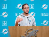 Miami Dolphins head coach Mike McDaniel answers questions at a pre-practice press conference at Baptist Health Training Complex in Miami Gardens^ FL September 22^ 2023