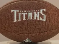 Tennessee Titans football on white stand. London^ United Kingdom - May 26th 2023