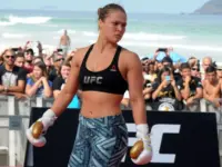 Ronda Rousey open workout in the UFC^ at Barra Tijuca beach in the west of the city of Rio de Janeiro. Rio de Janeiro^ Brazil^ July 29^ 2015
