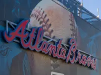 The Atlanta Braves logo on the back of the scoreboard at Truist Park in Atlanta Georgia USA Atlanta Georgia USA - 9 7 2024