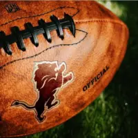 Detroit Lions NFL football Team Logo on the leather of American Football Ball NEW YORK^ USA^ FEBRUARY 11^ 2025