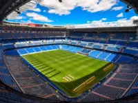 Panoramic view of Santiago Bernabéu Stadium pitch and stands during Tour del Bernabéu. Madrid^ Spain - April 24^ 2016