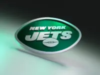 New York Jets logo on dark background with shiny details. 3D render. MUENSTER^ GERMANY - June 03^ 2023