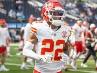KC Chiefs cornerback Trent McDuffie #22 warms up prior to an NFL football game against the LA Chargers at SoFi Stadium^ Aug. 17^ 2024^ in Inglewood^ Calif.