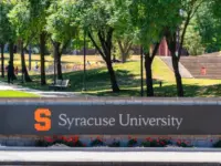 Close-up view of Syracuse University signage. Syracuse University is a private research institution located in Syracuse^ New York. Founded in 1870 Syracuse^ NY - Aug 18^ 2025